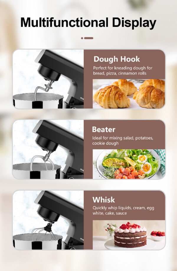 4dded9bc-5e7e-4465-b313-461c3a0051e0.jpg SVEWT SM-1540 1500W Stand Mixer Chef Machine Food Mixer 10-Speed Control With 5.5L SUS304 Stainless Steel Bowl - Black
