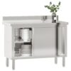 kitchen work table with sliding doors, stainless steel