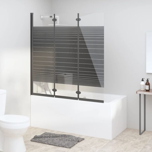 Bathtub Folding Screen 3-piece 130x130 cm Tempered Safety Glass Black