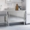 kitchen work table with sliding doors, stainless steel