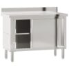 kitchen work table with sliding doors, stainless steel