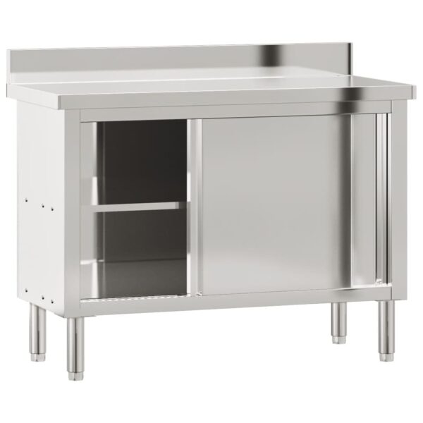 kitchen work table with sliding doors, stainless steel