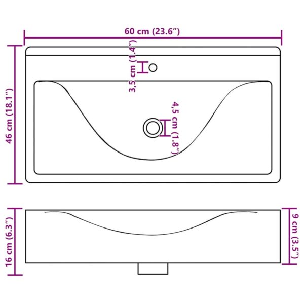 Luxury Ceramic Rectangular Washbasin with Tap Hole