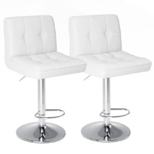 Bar Stools Set Of 4, Counter Height Barstools,Square Seat Cushion Barstool With Back, Height Adjustable PU Leather Swivel Barstool ,White