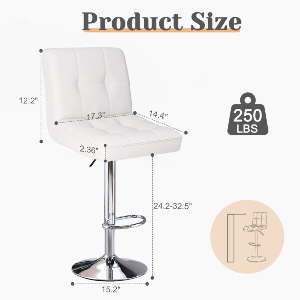 b9bf8cf2-66fd-4de7-b065-50439a18d472.jpg Bar Stools Set Of 4, Counter Height Barstools,Square Seat Cushion Barstool With Back, Height Adjustable PU Leather Swivel Barstool ,White