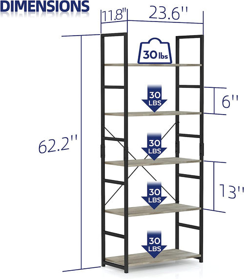 d5b06b430e771ec266e3b2fd3219e565.jpg Five-Tier Metal Bookshelf – Grey Industrial