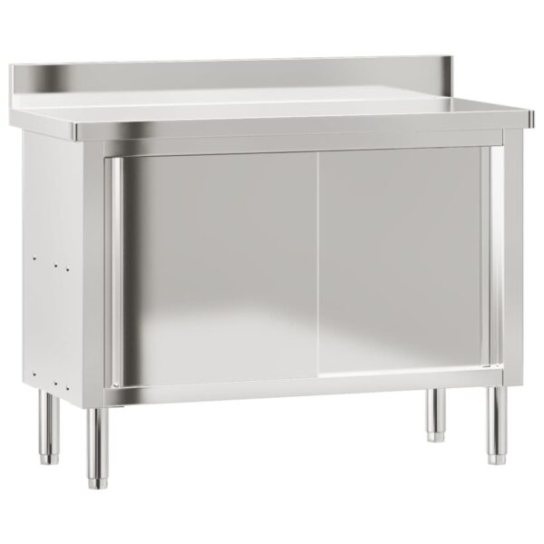 kitchen work table with sliding doors, stainless steel