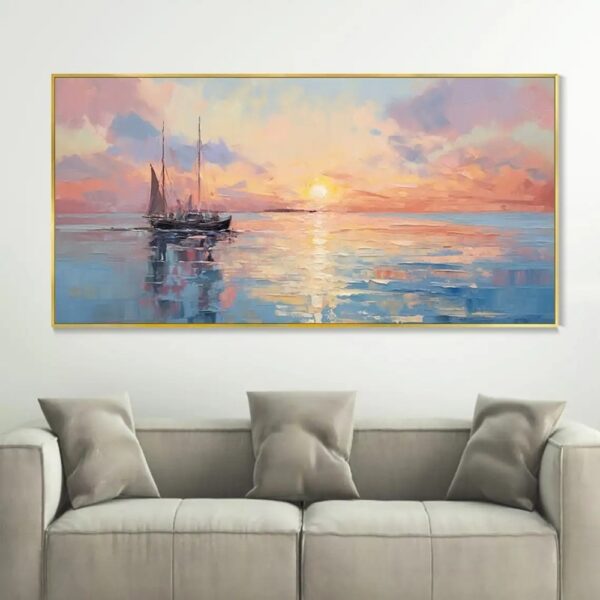 Handmade Oil Painting Sunrise Over Sea