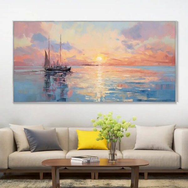 Handmade Oil Painting Sunrise Over Sea