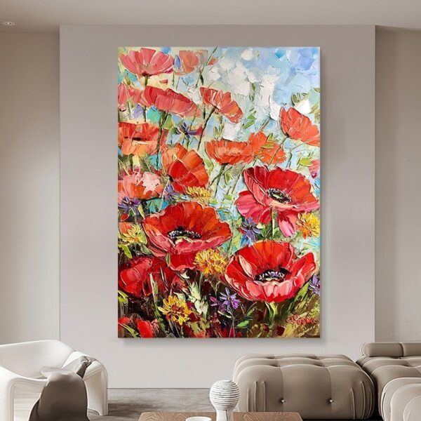 7fb09b73-aef4-4cd0-8451-fcc74cda9203.jpg Handmade Painting Thick Oil Red Flowers