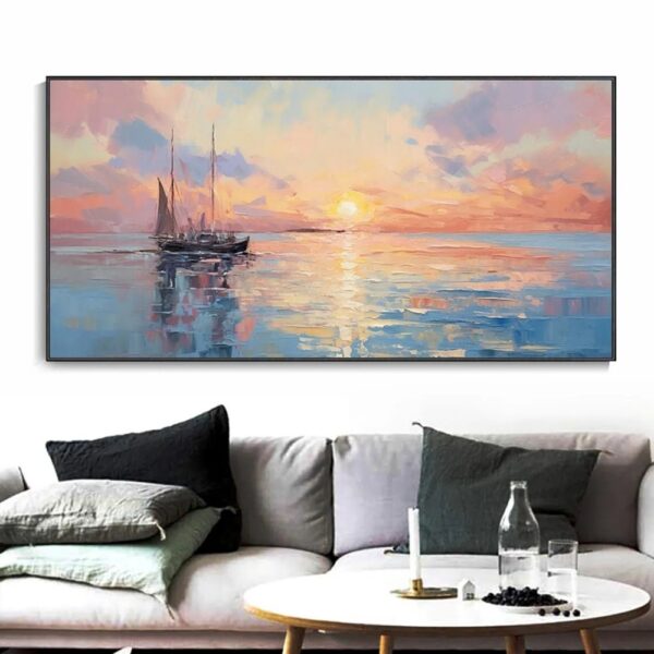 Handmade Oil Painting Sunrise Over Sea