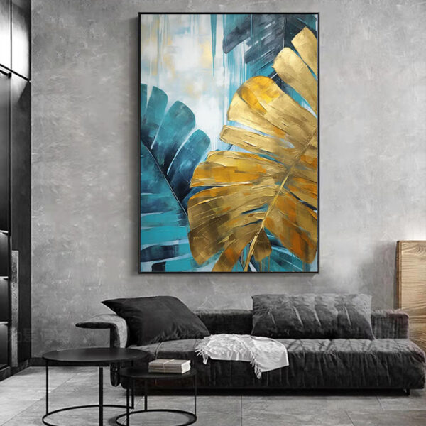 f35dce47-1074-4f11-8aea-9a170c81b216.jpg Handmade Oil Painting Canvas Golden Banana Large Leaves