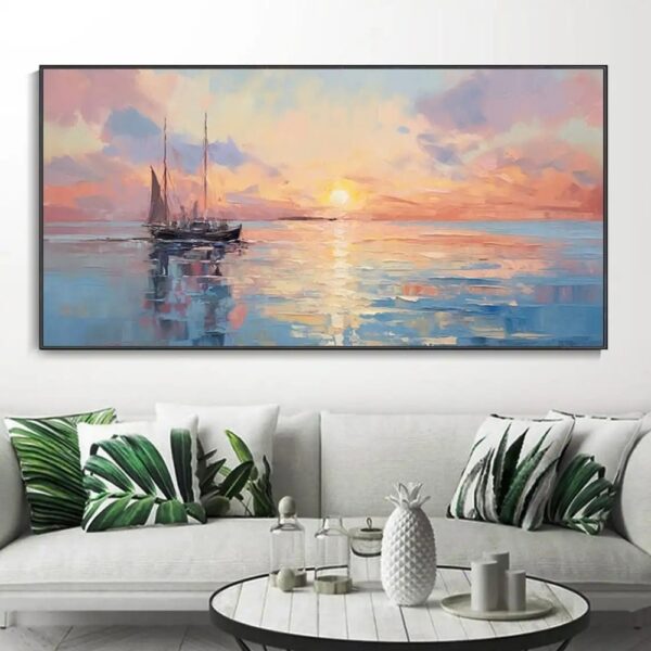 Handmade Oil Painting Sunrise Over Sea